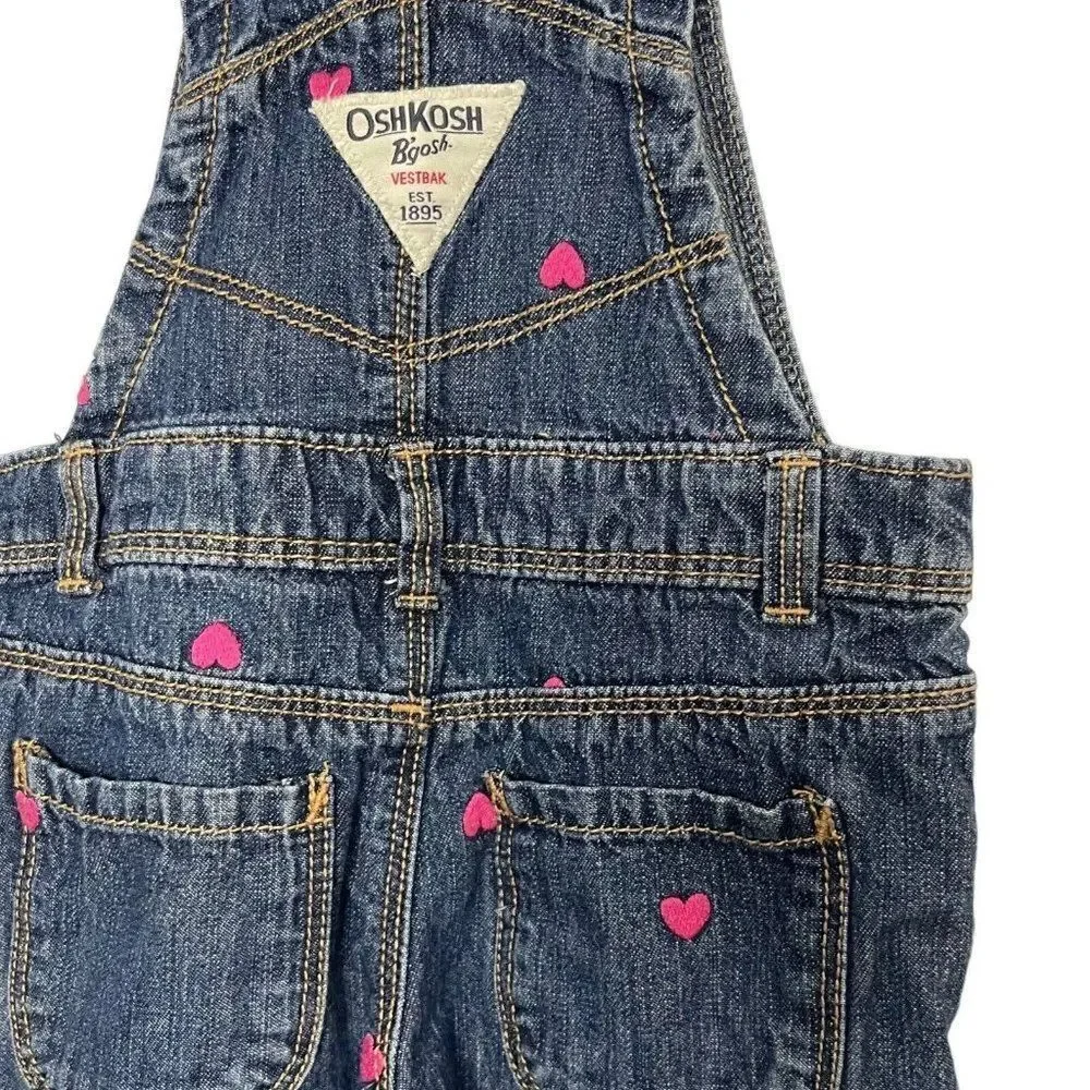 Oshkosh B'gosh Bib Overalls Baby Girls 12 Months Embroidered Hearts Adjustable